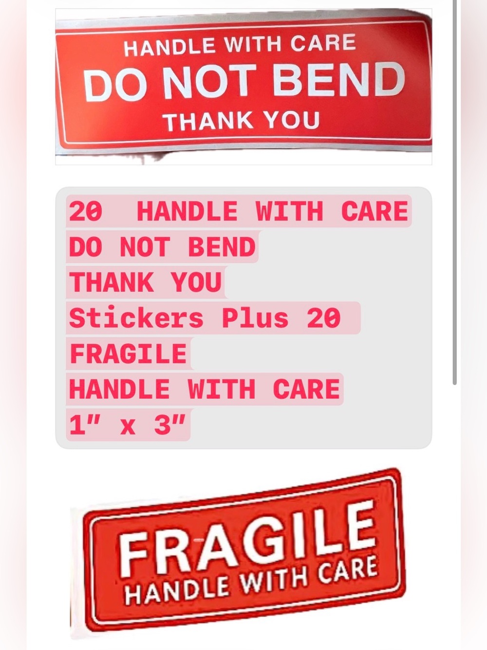 Fragile Handle With Care & Do Not Bend Stickers